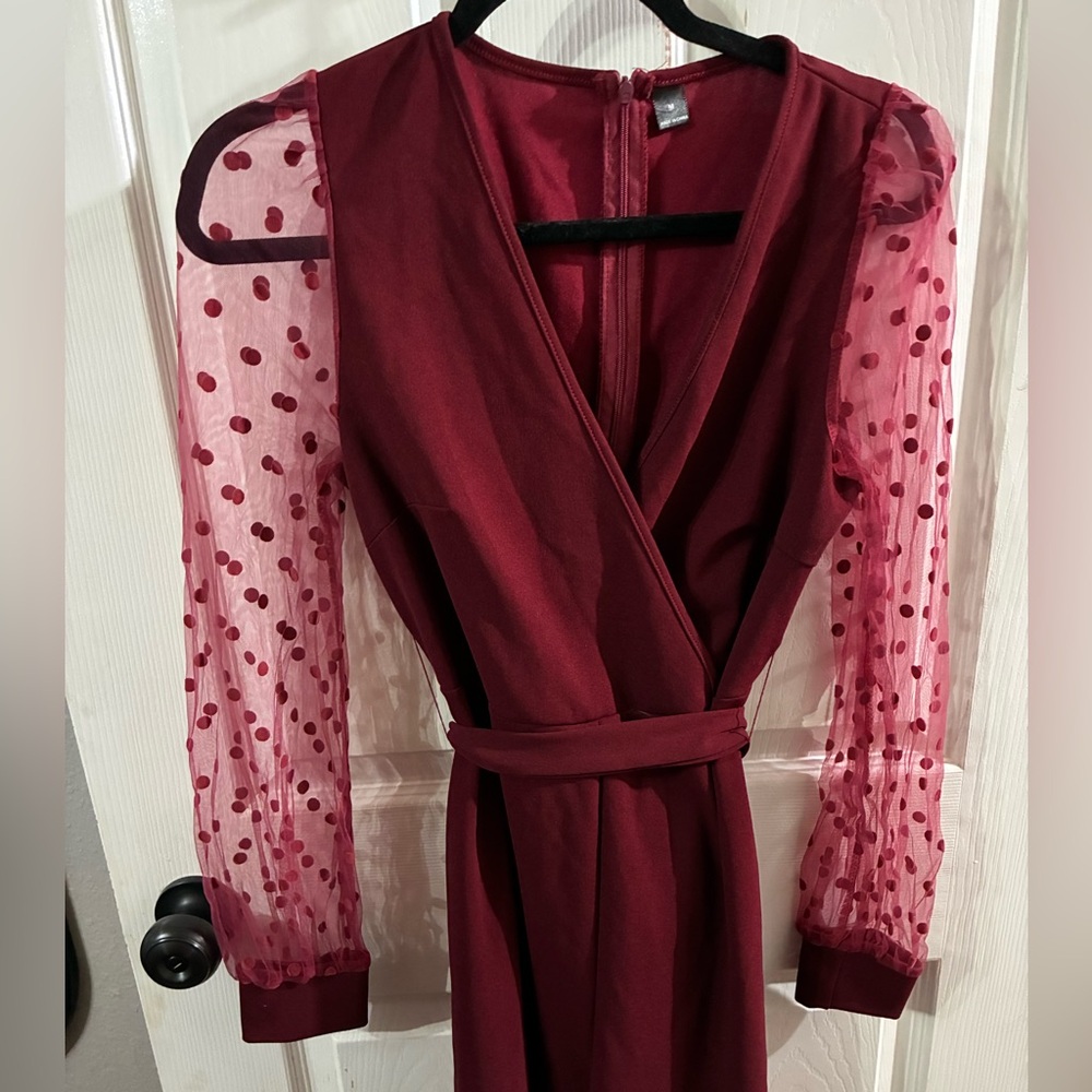 Women’s Medium Jumpsuit with Sheer Polka Dot Sleeves - Picture 2 of 9